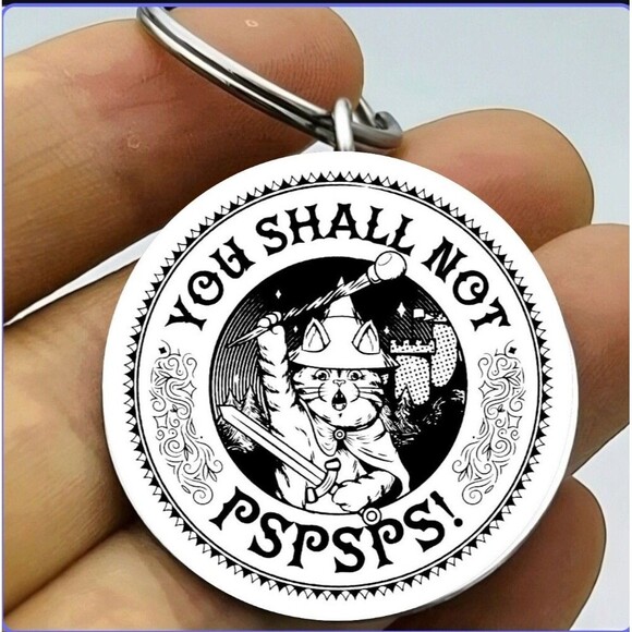 Warrior Knight Kitty Cat Fight Funny Cute Quote Stainless Keychain Animal Sword - Picture 1 of 1